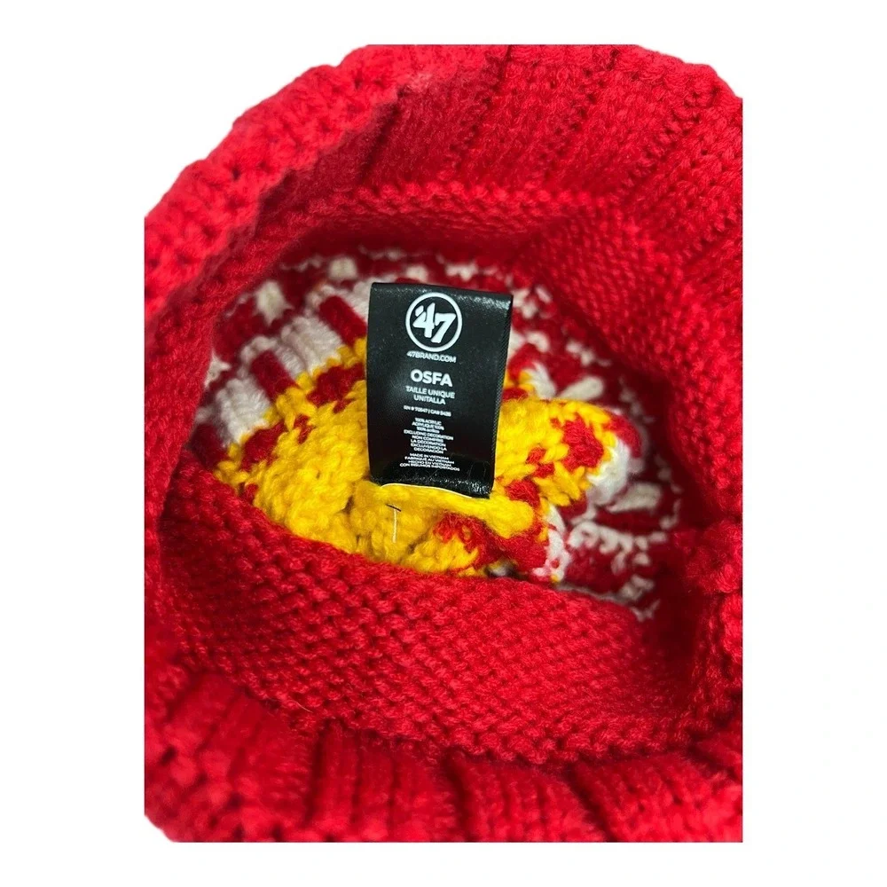 47 Brand NFL Kansas City Chiefs Red Yellow White Knit Pom‎ Beanie Hat OSFA NEW